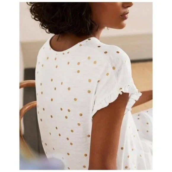 Boden White Metallic Gold Dots Faye Jersey T-shirt Dress - Picture 5 of 16